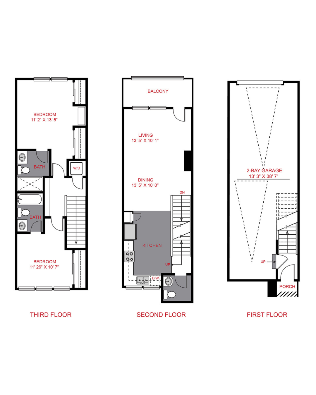 Floor plan for 2 beds, 2.5 baths, 1070 sqft